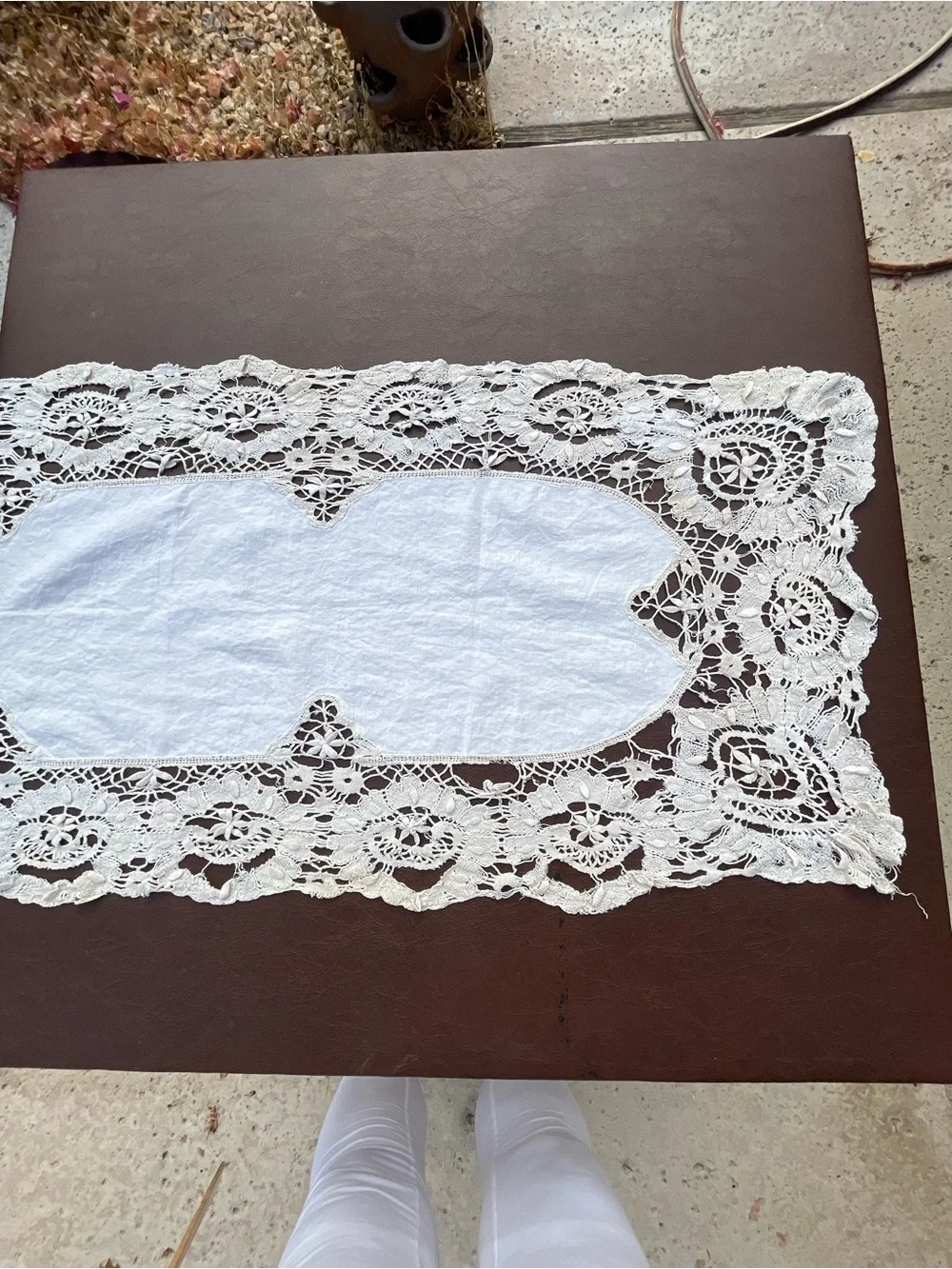 Rare Antique 19th Century Handmade European Needle Lace & Linen Table Runner 42